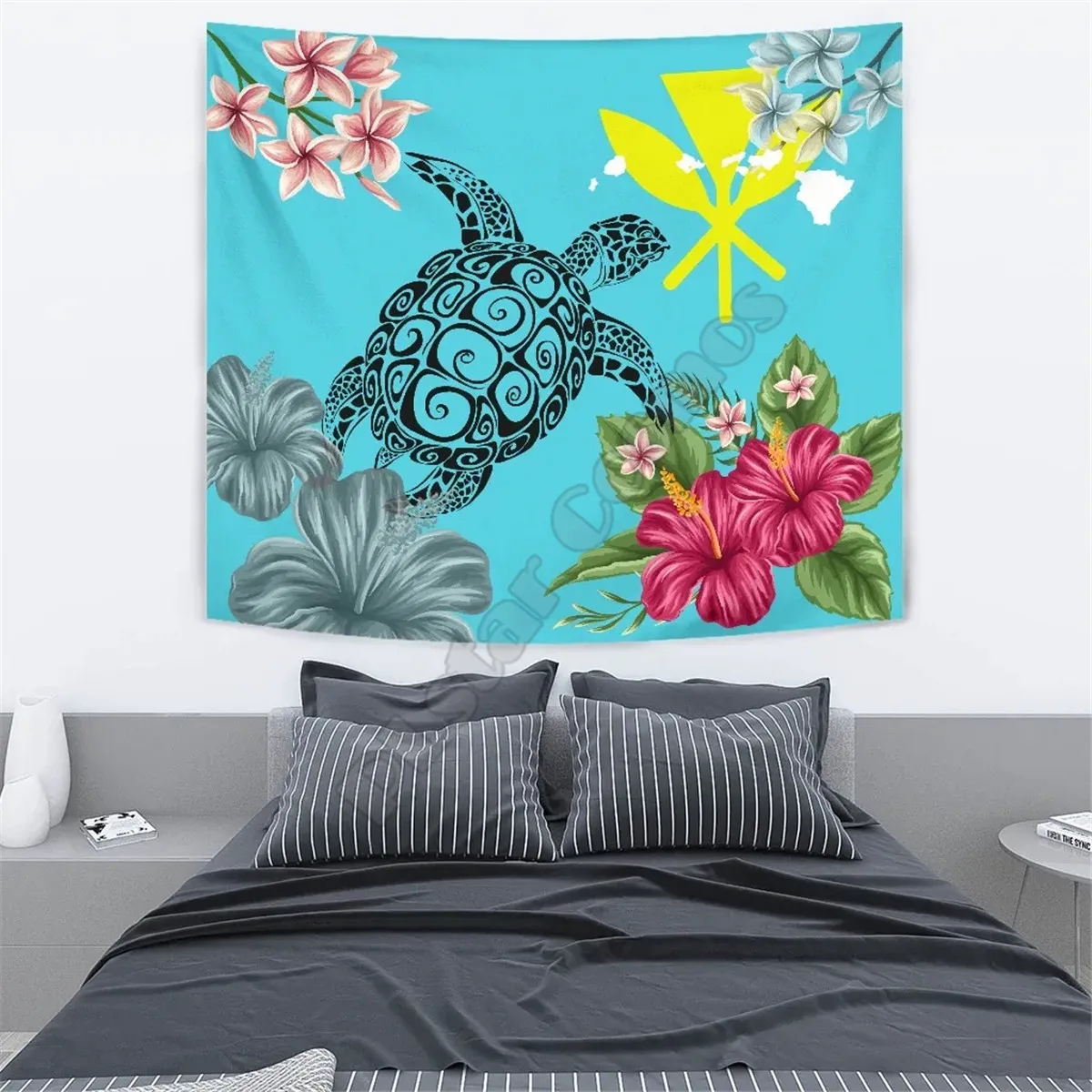 

Hawaii Kanaka Turtle Hibiscus Plumeria Tropical Tapestry 3D Printed Tapestrying Rectangular Home Decor Wall Hanging