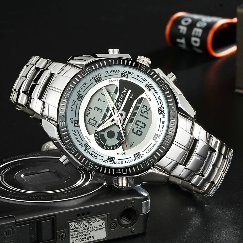 STRYVE Men Watches Dual Display Led Analog Chrono Quartz Digital Sports Watch Military Big Dial Waterproof Stainless Steel Reloj
STRYVE Men Watches Dual Display Led Analog Chrono Quartz Digital Sports Watch Military Big Dial Waterproof Stainless Steel Reloj
