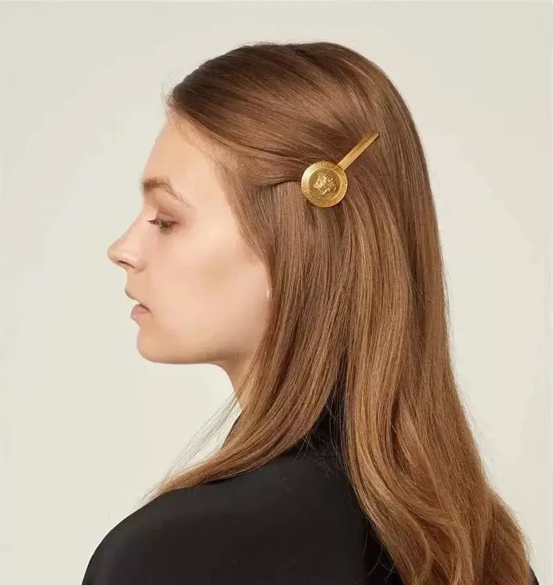 Medusa Portrait Punk Golden Coin Hair Clips Elegant Hairpins Barrettes Headband 