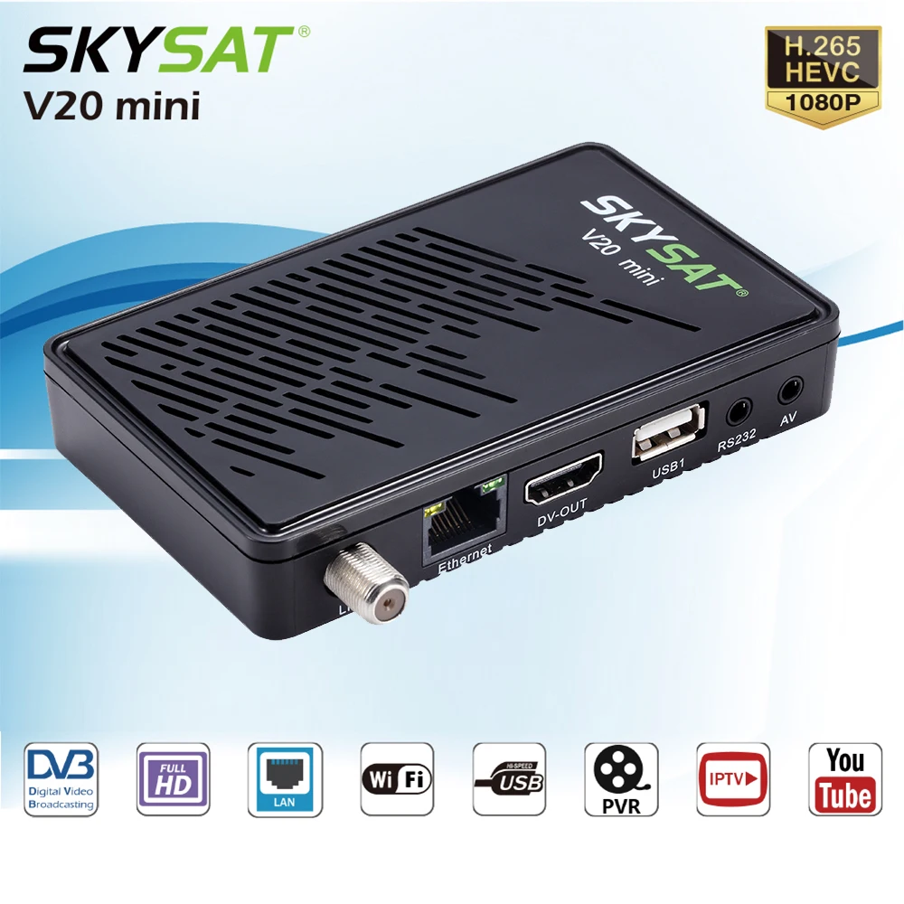 SKYSAT V20 Mini DVB-S2 Satellite Receiver RJ45 H.265 Support CCCam Newcam Xtream IPTV m3u Youtube Autoroll Powervu Biss Receptor
SKYSAT V20 Mini DVB-S2 Satellite Receiver RJ45 H.265 Support CCCam Newcam Xtream IPTV m3u Youtube Autoroll Powervu Biss Receptor