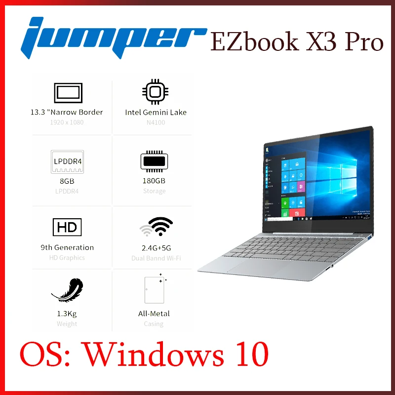 Ноутбук Jumper EZbook X3 PRO Intel Gemini Lake N4100 8 Гб LPDDR4 180 SSD тонкий металлический корпус IPS