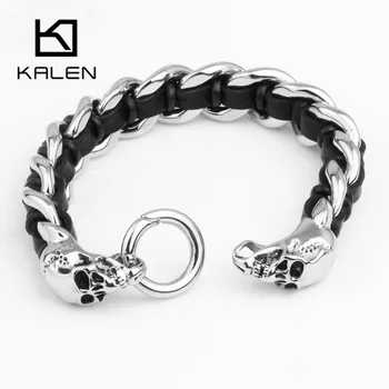KALEN Skull Bracelets 316L Stainless Steel Chain Cowhide Leather Bracelet Punk Biker Skeleton Bracelet For Men Rock Jewelry Gift
KALEN Skull Bracelets 316L Stainless Steel Chain Cowhide Leather Bracelet Punk Biker Skeleton Bracelet For Men Rock Jewelry Gift