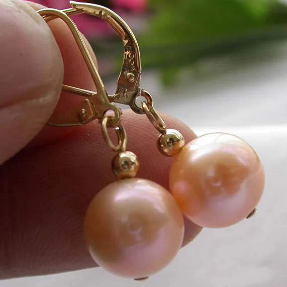 

New Favorite Pearl Earrings 11mm Pink Round Freshwater Pearls 14k/20 Gold Dangle Earring Fine Jewelry Charming Lady Gift