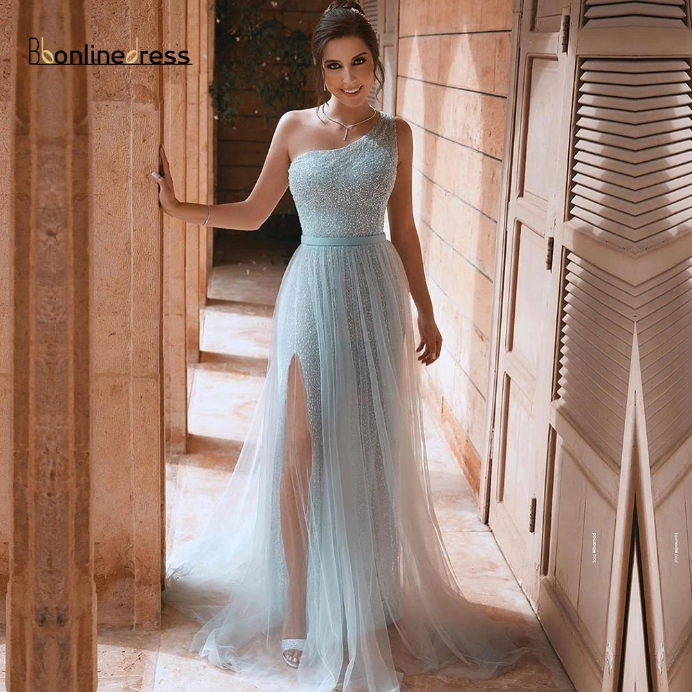 Party-Gown Sparkly Evening Dresses Long A-Line One Shoulder Split Evening Dress Charming Formal Gowns vestido de festa longo
Party-Gown Sparkly Evening Dresses Long A-Line One Shoulder Split Evening Dress Charming Formal Gowns vestido de festa longo