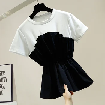 Pleated Stitching High Waist Short Sleeve T-shirt Female White Black T Shirt Ladies Slim Tops All-match Tshirt Ropa Mujer
Pleated Stitching High Waist Short Sleeve T-shirt Female White Black T Shirt Ladies Slim Tops All-match Tshirt Ropa Mujer