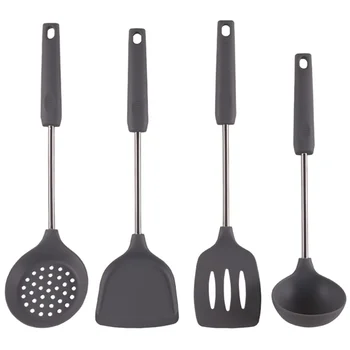 1 Set 4pcs Silicone Kitchen Utensils Spatula Stir-fry Spatula Soup Spoon Slotted Spoon for Home (Black)
1 Set 4pcs Silicone Kitchen Utensils Spatula Stir-fry Spatula Soup Spoon Slotted Spoon for Home (Black)