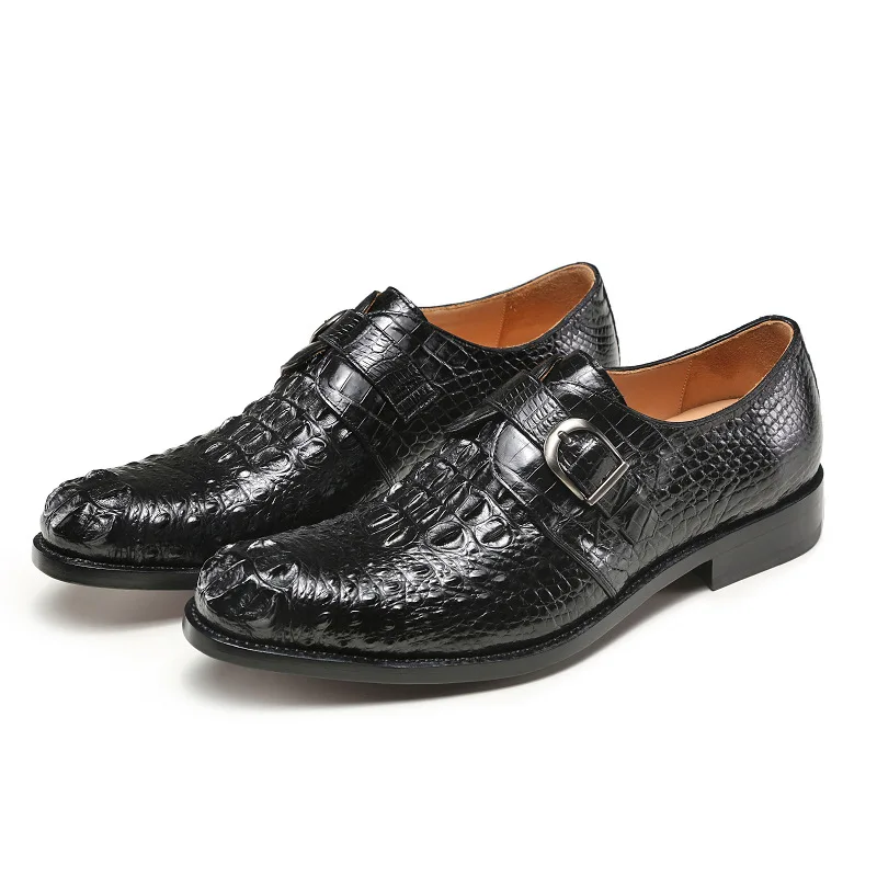 

Authentic Real Crocodile Skin Buckle Strap Businessmen Dress Shoes Genuine Alligator Leather Handmade Male Classic Black Shoes