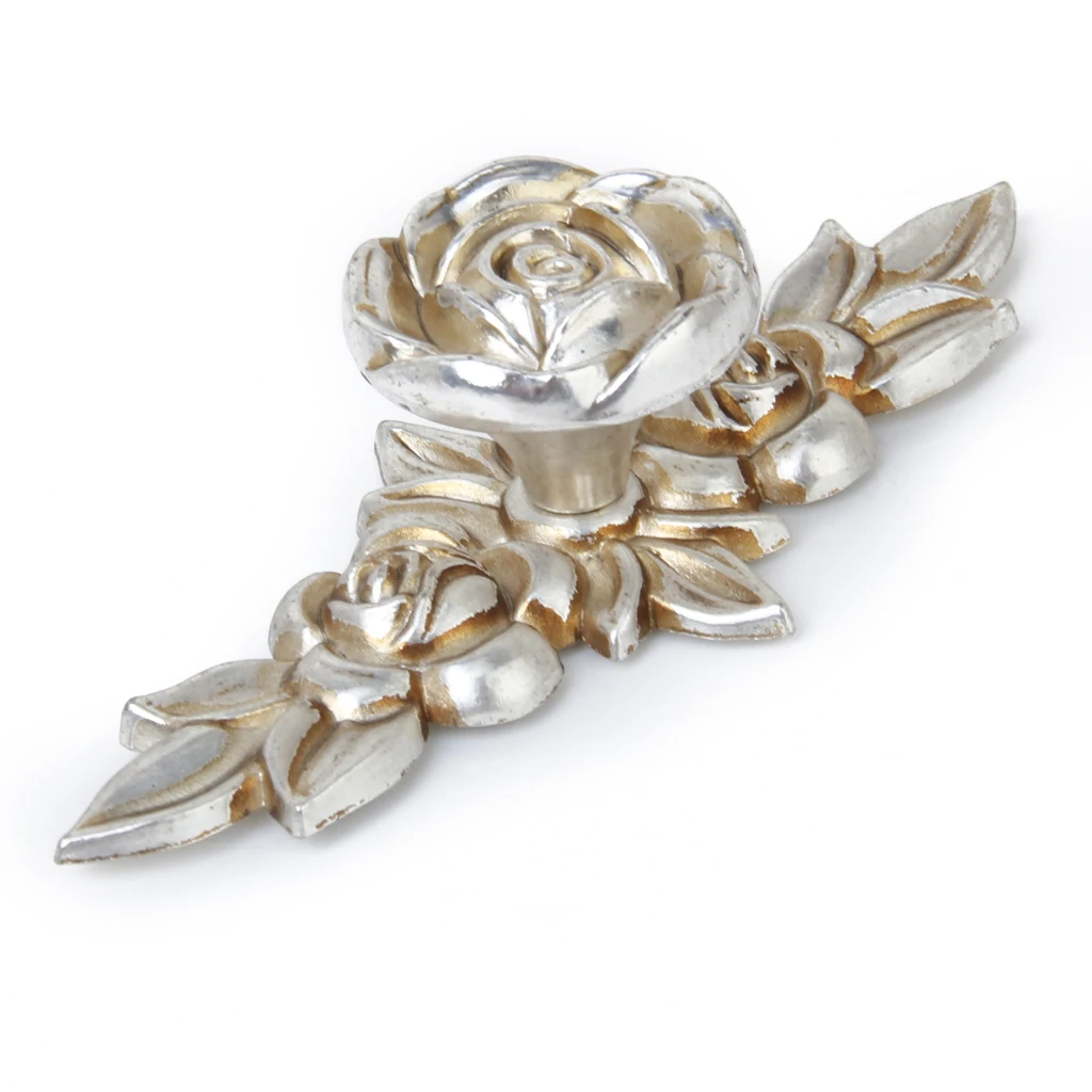 2Pcs Antique Silver Rose Cabinet Drawer Furniture Door Knob Handle Pull Hardware for Home Kitchen Use 103mm 2Pcs Antique Silver Rose Cabinet Drawer Furniture Door Knob Handle Pull Hardware for Home Kitchen Use 103mm
