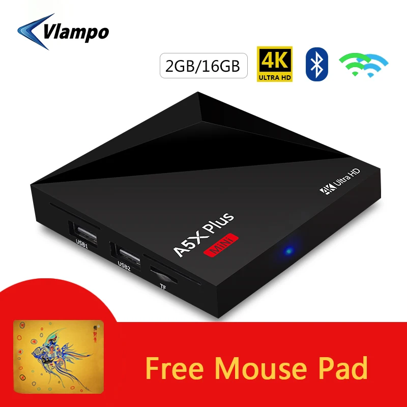 VLAMPO 2019 A5X PLUS Android 9 0 2 Гб 16 WiFi 100 м Lan Смарт медиаплеер HD2.0 ОТТ ТВ приставка RK3328 4K BT 4 1 USB