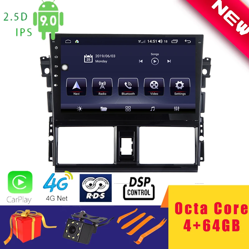 Автомобильный мультимедийный плеер 10 1 дюймов Android 0 GPS стерео для Toyota VIOS Yaris 2014 2015