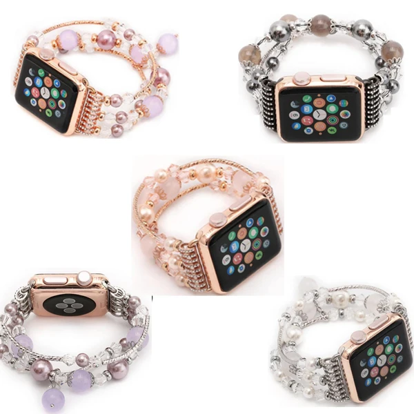 Браслет женский из агата для Apple Watch Band series 6 5 4 40 мм 44 ремешок на запястье iWatch SE Seies 3