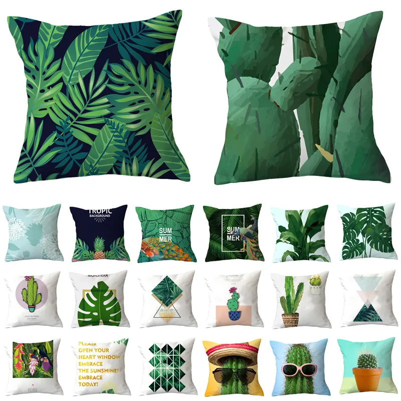 

New Tropical Plant Leaves Print Cushion Covers Monstera Palm Cactus Decorative Livingroom Pillowcase Modern Couch Throw Pillows