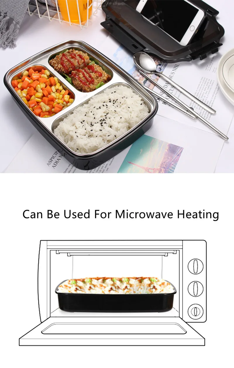 Generic Stainless Steel 304 Lunch Box With Spoon Leakproof Lunch Bento