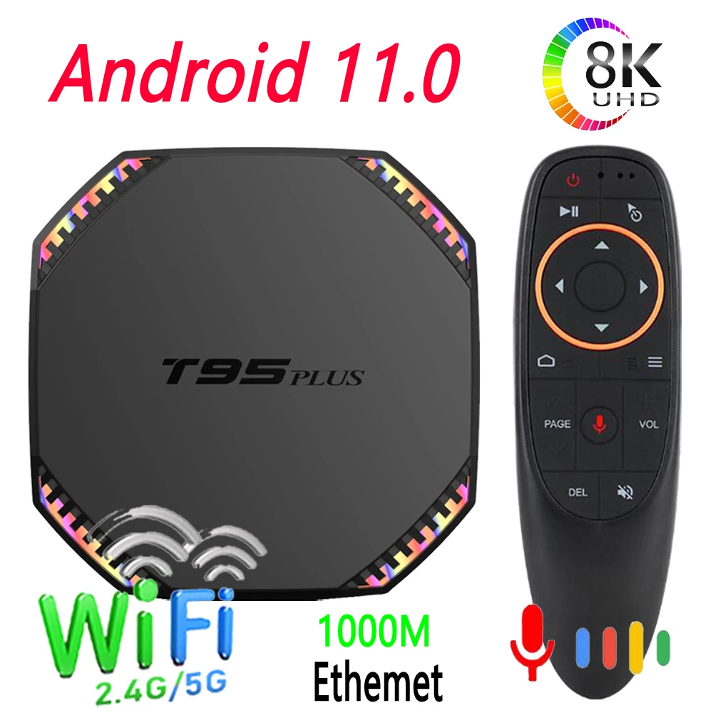 T95 Plus Android 11 0 Smart TV Box 2 4g & 5g Wifi голосовой помощник 8K 8g 32g 64g мини медиаплеер |
