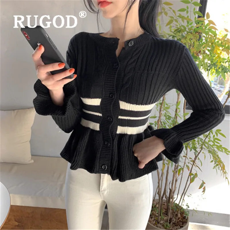 Женский трикотажный кардиган RUGOD вязаный свитер с оборками повседневный