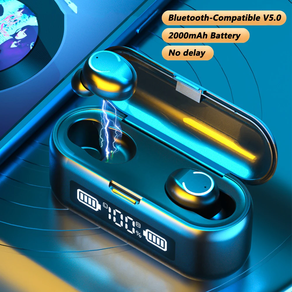 TWS-стереонаушники F9 водонепроницаемые с поддержкой Bluetooth и сенсорным управлением