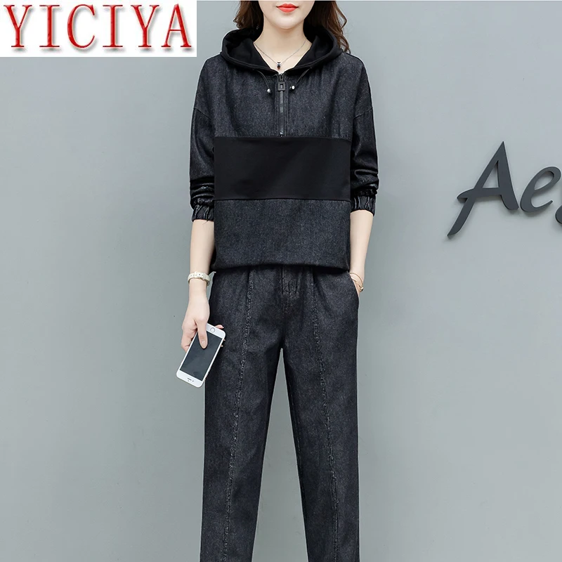 Jean 2 Piece Set Demin Pant Suits Women Outfits Plus Size Large Hoodies Matching Sets Winter Spring Black Female Clothing
Jean 2 Piece Set Demin Pant Suits Women Outfits Plus Size Large Hoodies Matching Sets Winter Spring Black Female Clothing
