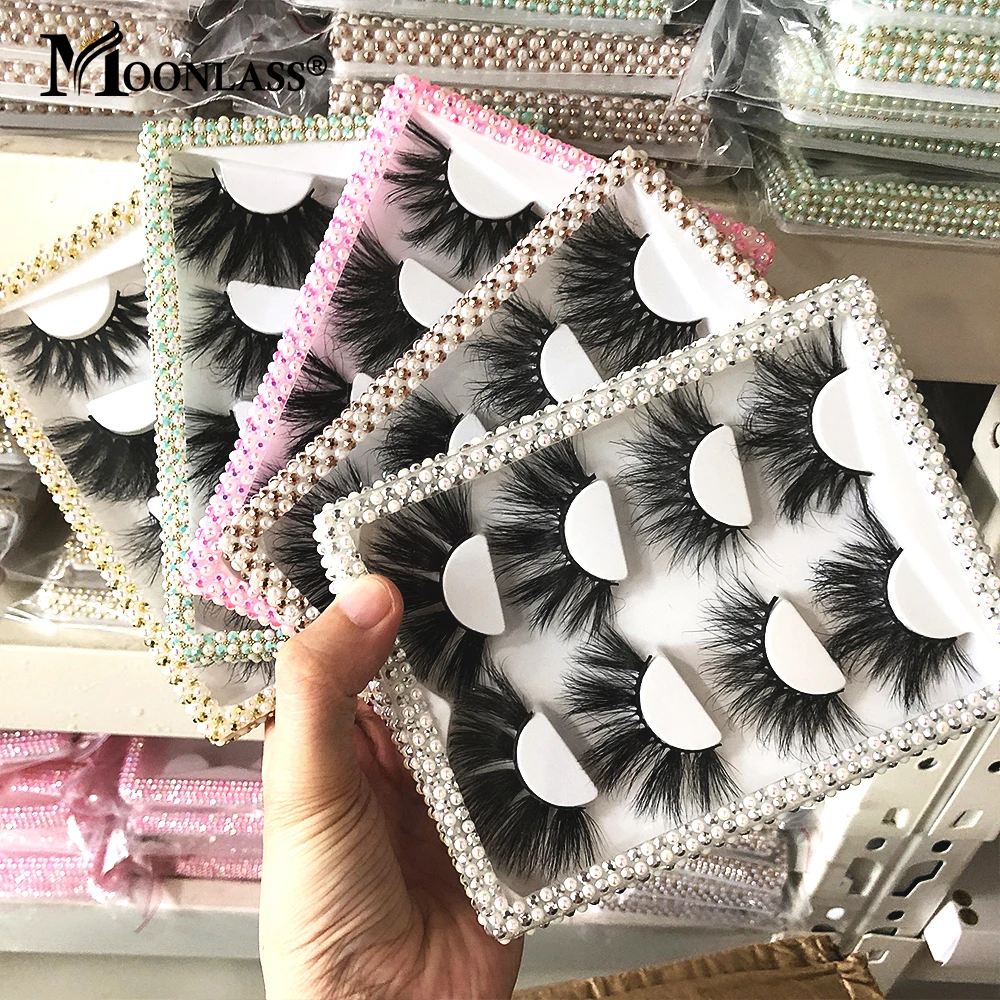 

5D 25MM Natural Mink Eyelashes Colorful Luxury Vendor Wispy Fluffy 4 Pairs/Set Dramatic Cruelty-Free False Lashes Wholesale