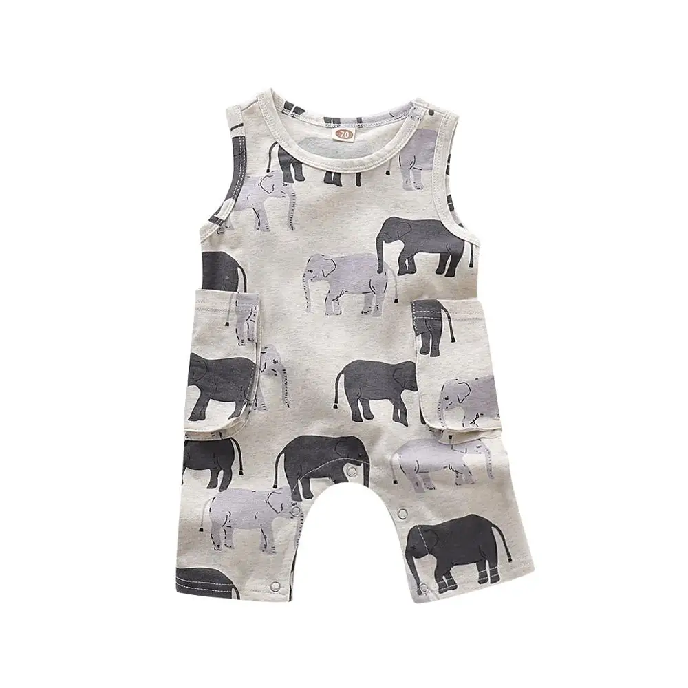 

Baby Rompers Clothes Fashion Elephant Printed Newborn Bebes Boy Jumpsuits Outfits Summer Sleeveless Toddler Kids Overalls 0-18M