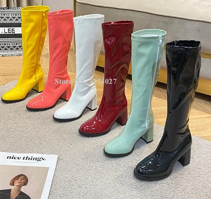 

Candy Color Knee High Boots Fashion Chunky Heel Lady Long Boots Popular Female Dance Boots Party Shoes Dropship