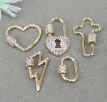 5pcs Gold Metal Copper Oval Shape Heart shape Cross shape Lightning shape Lock shape Micro Pave CZ Screw Clasps
5pcs Gold Metal Copper Oval Shape Heart shape Cross shape Lightning shape Lock shape Micro Pave CZ Screw Clasps