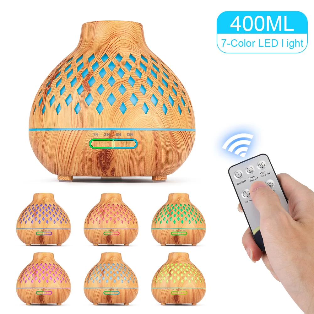 400ML Essential Oil Diffuser Remote Control Hollow Wood Grain Aromatherapy Humidifier Auto-Off for Home With LED Night Lamp
400ML Essential Oil Diffuser Remote Control Hollow Wood Grain Aromatherapy Humidifier Auto-Off for Home With LED Night Lamp
