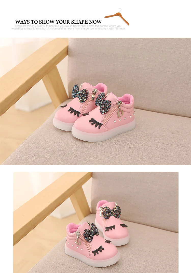 Size 21-30 Children's Glowing Sneakers Children Princess Girls LED Shoes Cute Baby Sneakers and Light Shoes Glowing