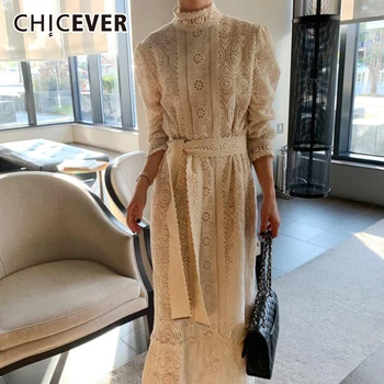 CHICEVER Vintage Lace Up Hollow Out Dresses Women Stand Collar Long Sleeve High Waist Sashes Maxi Dress Female Clothes New 2020
CHICEVER Vintage Lace Up Hollow Out Dresses Women Stand Collar Long Sleeve High Waist Sashes Maxi Dress Female Clothes New 2020