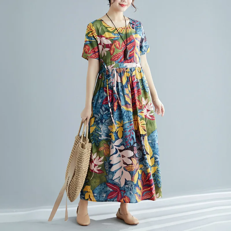 Photo Shoot Summer New Style Literature And Art Large Size Loose-Fit Waist Hugging Drawstring Long Floral Cotton Linen Floral Pr
Photo Shoot Summer New Style Literature And Art Large Size Loose-Fit Waist Hugging Drawstring Long Floral Cotton Linen Floral Pr