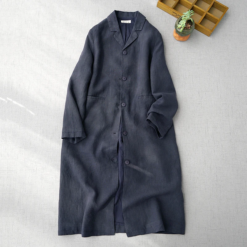 Spring Autumn Women All-match Casual Loose Plus Size Japanese Style Brief Comfortable Water Washed Linen Navy Blue Trench Coats
Spring Autumn Women All-match Casual Loose Plus Size Japanese Style Brief Comfortable Water Washed Linen Navy Blue Trench Coats