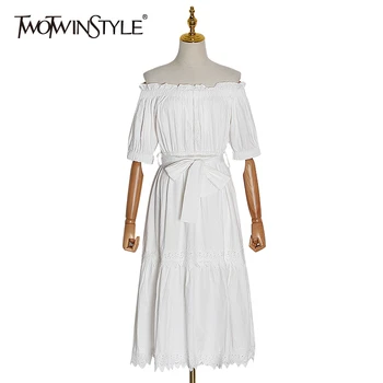 TWOTWINSTYLE Patchwork Lace Bowknot Dress For Women Slash Neck Short Sleeve High Waist Lace Up Dresses Female Spring 2020 New
TWOTWINSTYLE Patchwork Lace Bowknot Dress For Women Slash Neck Short Sleeve High Waist Lace Up Dresses Female Spring 2020 New