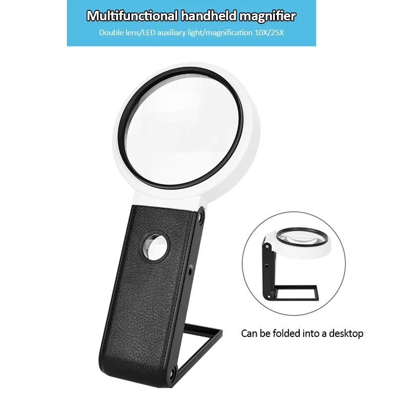 Handheld Magnifying Glass 6X 25X Magnifier Jewelry Appraisal Reading High Magnification Acrylic Optical Lens Loupe With 8 LED UV
Handheld Magnifying Glass 6X 25X Magnifier Jewelry Appraisal Reading High Magnification Acrylic Optical Lens Loupe With 8 LED UV