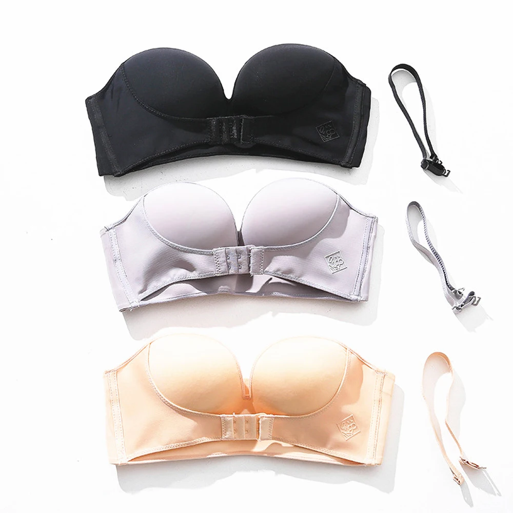 

1/2PCS Push Up Bra Front Closure Underwear Women Sexy Strapless Female Bralette Stealth Brassiere Wire Free Thicken Lingerie