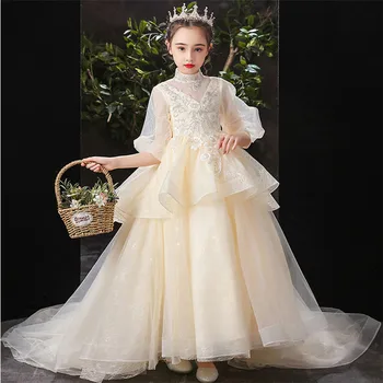 3~14T Children Girls Luxury Champagne Color Princess Long Tail Dress Kids Teens Elegant Evening Party Birthday Ceremony Dress 
3~14T Children Girls Luxury Champagne Color Princess Long Tail Dress Kids Teens Elegant Evening Party Birthday Ceremony Dress