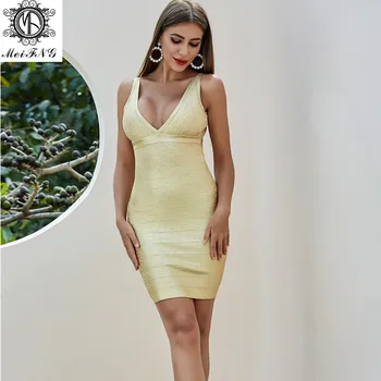 Summer New Bodycon Bronzing Bandage Dress Deep V-neck Sexy Party Evening Short Dress
Summer New Bodycon Bronzing Bandage Dress Deep V-neck Sexy Party Evening Short Dress