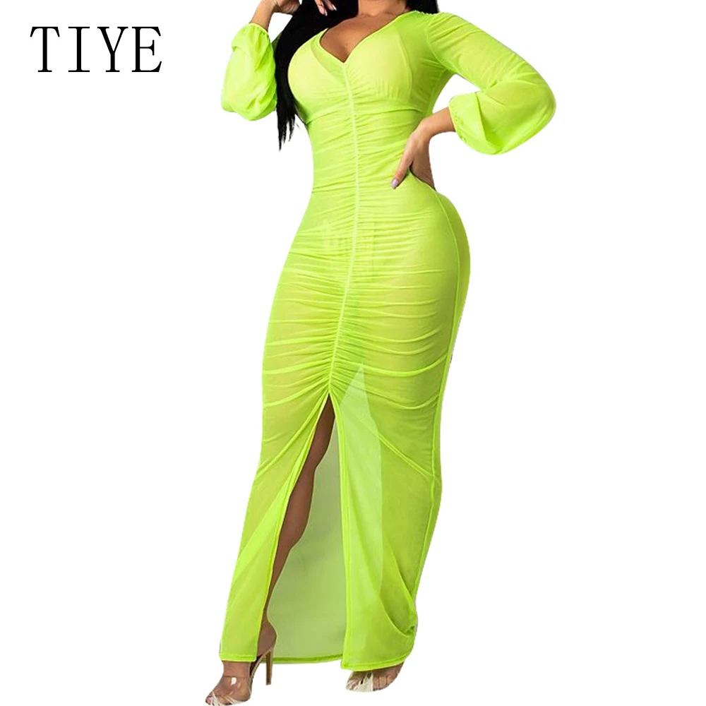 TIYE Hight Splite Perspective Solid Color Mesh Maxi Dress Sraped See Through Sexy V Neck Long Sleeve Party Night Club Dresses
TIYE Hight Splite Perspective Solid Color Mesh Maxi Dress Sraped See Through Sexy V Neck Long Sleeve Party Night Club Dresses