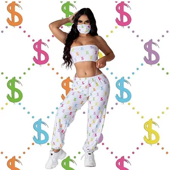 Fashion casual new women's mask tube top three-piece suit 2020 summer sports casual pants 
Fashion casual new women's mask tube top three-piece suit 2020 summer sports casual pants