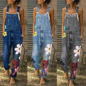 Bib Pants Jumpsuits flower printed blue jeans Romper for Women's Fashion Denim Bib Pants Sexy Long Rompers Overalls 2020 new 
Bib Pants Jumpsuits flower printed blue jeans Romper for Women's Fashion Denim Bib Pants Sexy Long Rompers Overalls 2020 new