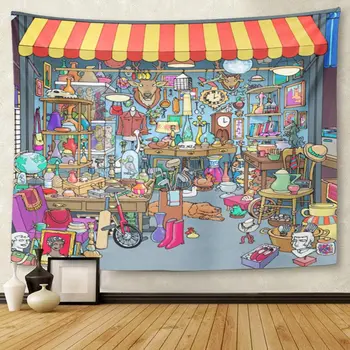 Cartoon of Parisian Flea Market Antique Stall Stand is Crowded with Many Different Collectibles Objects Tapestry Wall Hanging
Cartoon of Parisian Flea Market Antique Stall Stand is Crowded with Many Different Collectibles Objects Tapestry Wall Hanging