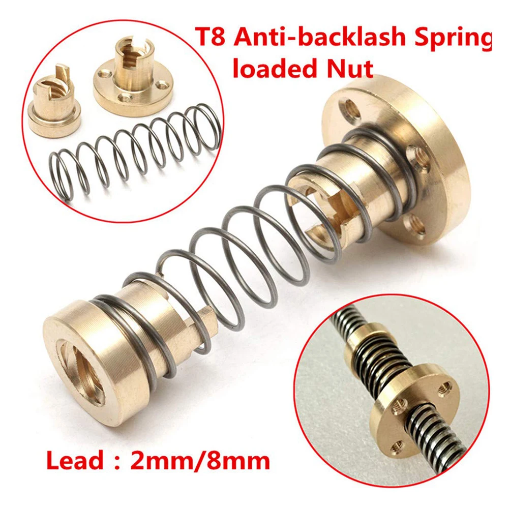 T8 Anti Backlash Spring Loaded Nut Elimination Gaps Nut for 8mm Acme Threaded Rod Lead Screws DIY CNC 3D Printer Styling
T8 Anti Backlash Spring Loaded Nut Elimination Gaps Nut for 8mm Acme Threaded Rod Lead Screws DIY CNC 3D Printer Styling