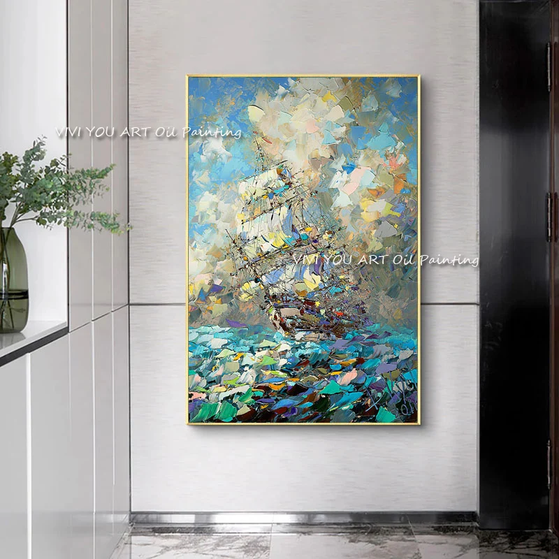 Large Size 100% Handmade Abstract blue Ocean white Sailboats Oil Painting On Canvas Wall Decor Painting Wall Picture No Frame
Large Size 100% Handmade Abstract blue Ocean white Sailboats Oil Painting On Canvas Wall Decor Painting Wall Picture No Frame