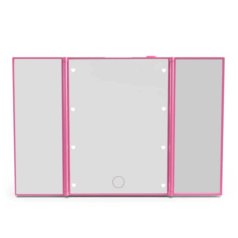 Three color Glowing mirror princess three fold mirror desktop makeup mirror 8 LED light Folding Compact Hand Cosmetic Mirror
Three color Glowing mirror princess three fold mirror desktop makeup mirror 8 LED light Folding Compact Hand Cosmetic Mirror
