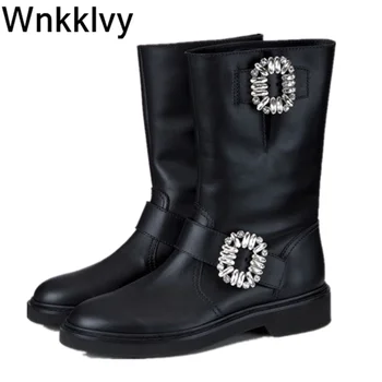 Rhinestone square buckled mid calf boots winter real leather crystal short boots women flat heel comfort chelsea botas 2020
Rhinestone square buckled mid calf boots winter real leather crystal short boots women flat heel comfort chelsea botas 2020