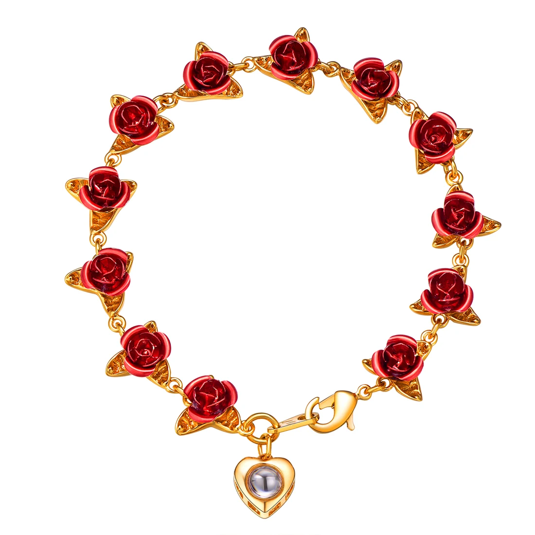 

Gift Women Girls Rose Flower Charm Bracelet 18K Gold or Platinum Plated Link 12 Roses Jewelry Lover Gift CP540