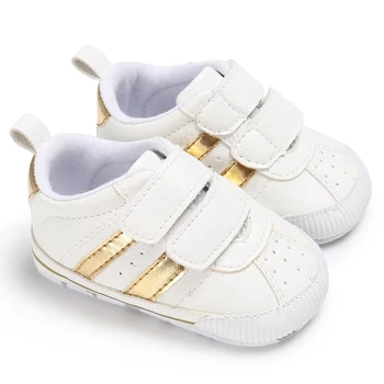 

Fasion Newborn Baby Boy Girl Soft Sole Sport Casual White Pram Shoes Patch Gold Silver Pink Trainers Size 0-18M