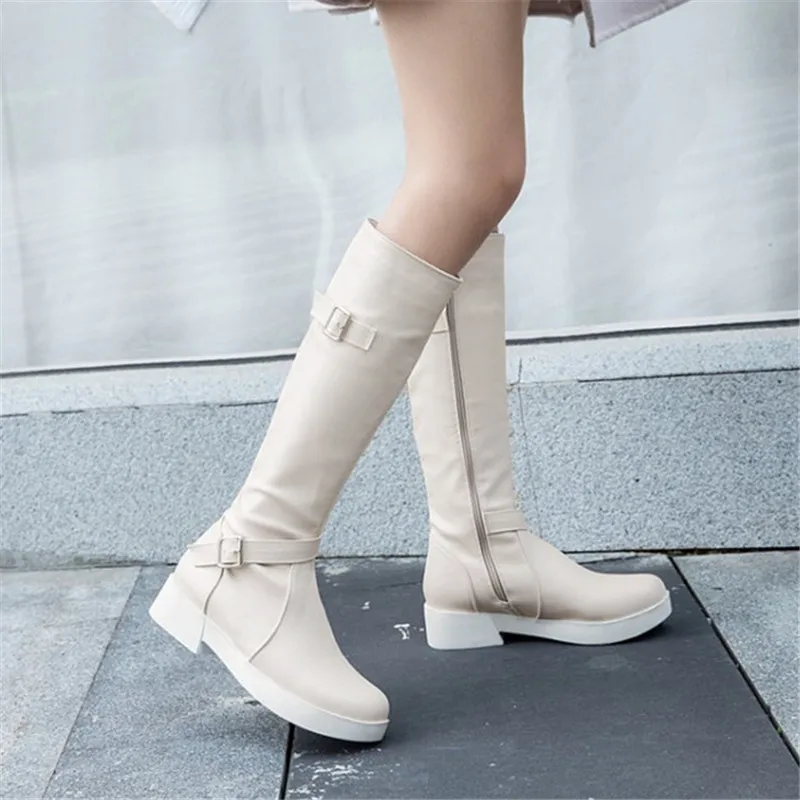 

PXELENA 2020 Winter New Knee High Boots Women Riding Knight Military Combat Motorcycle Biker Long Boots Shoes Plus Size 34-43