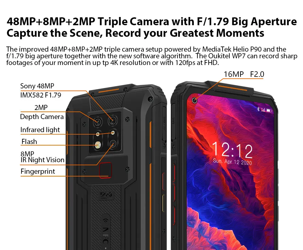 OUKITEL WP7 Rugged 8000mAh 6.53 Infrared Night Vision Mobile Phone 8GB 128GB Octa Core 48MP Triple Cameras Rugged Smartphone