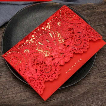 50pc Red/Gold Wedding Invitation Card Elegant Flower Embossed Laser Cut Engagement Invites with Printable Inner Sheet and Envelo
50pc Red/Gold Wedding Invitation Card Elegant Flower Embossed Laser Cut Engagement Invites with Printable Inner Sheet and Envelo