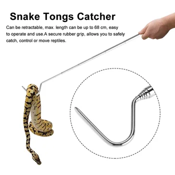 68cm Moving Multifunction With Hook Collapsible Practical Reptile Grabber Retractable Snake Tongs Catcher Patio Stainless Steel