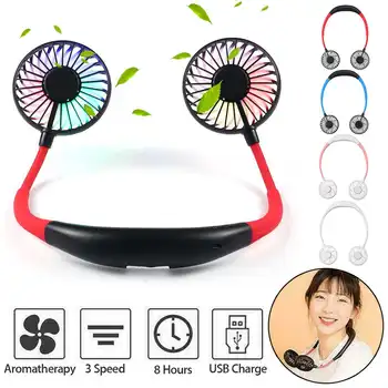 3 Speed Adjustable Hand Free USB Personal Fan Aromatherapy Portable Handheld Mini LED Fan Headphone Design Neckband Hanging Fan 
3 Speed Adjustable Hand Free USB Personal Fan Aromatherapy Portable Handheld Mini LED Fan Headphone Design Neckband Hanging Fan